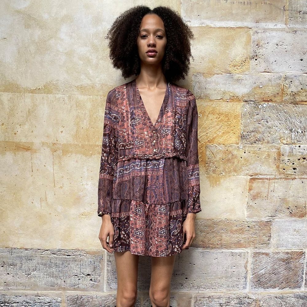 ZARA BOHO PATCHWORK PRINT MINI DRESS - Picture 5 of 12